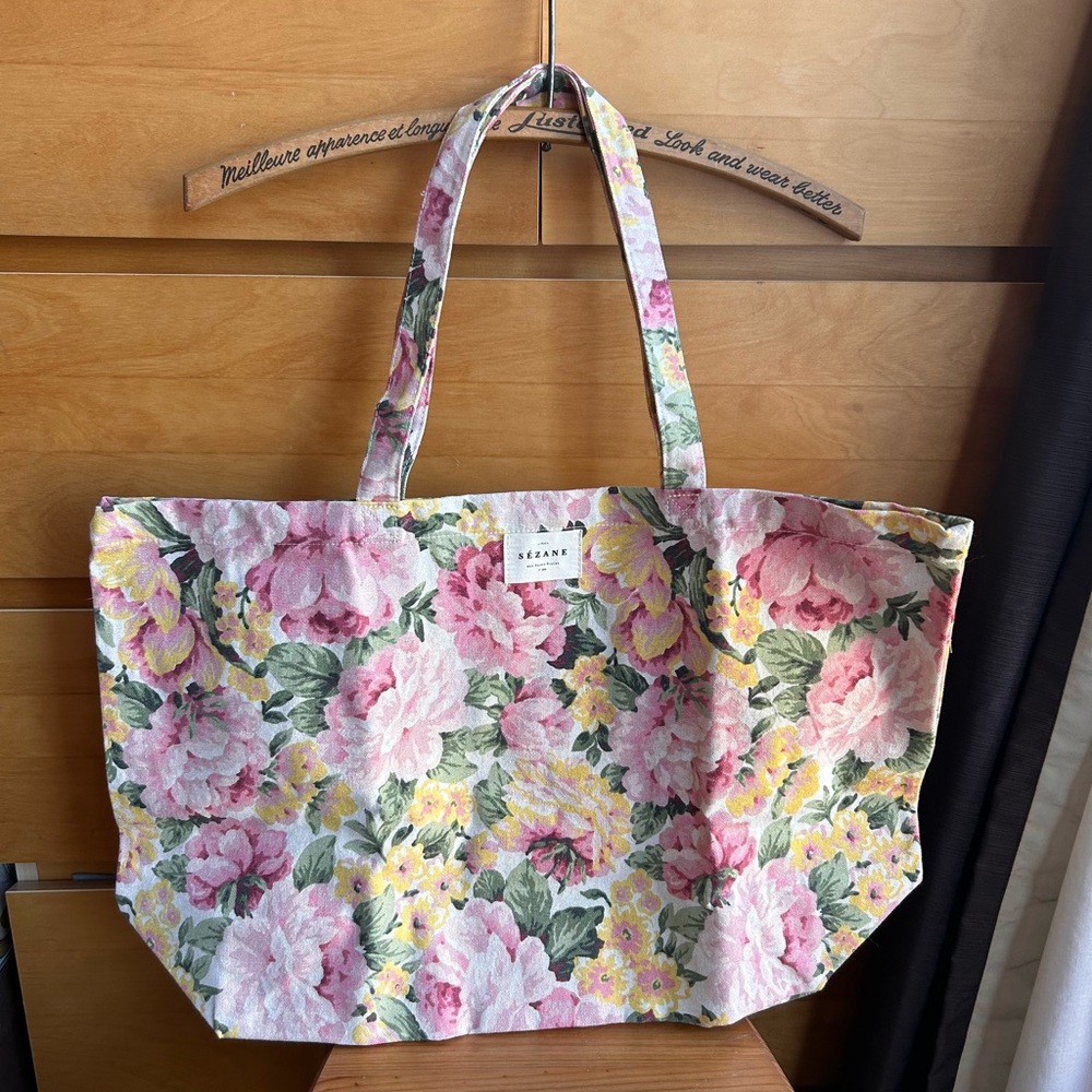 NEW Sezane Floral London Bouquet Tote Bag - Pink and Yellow 🌸